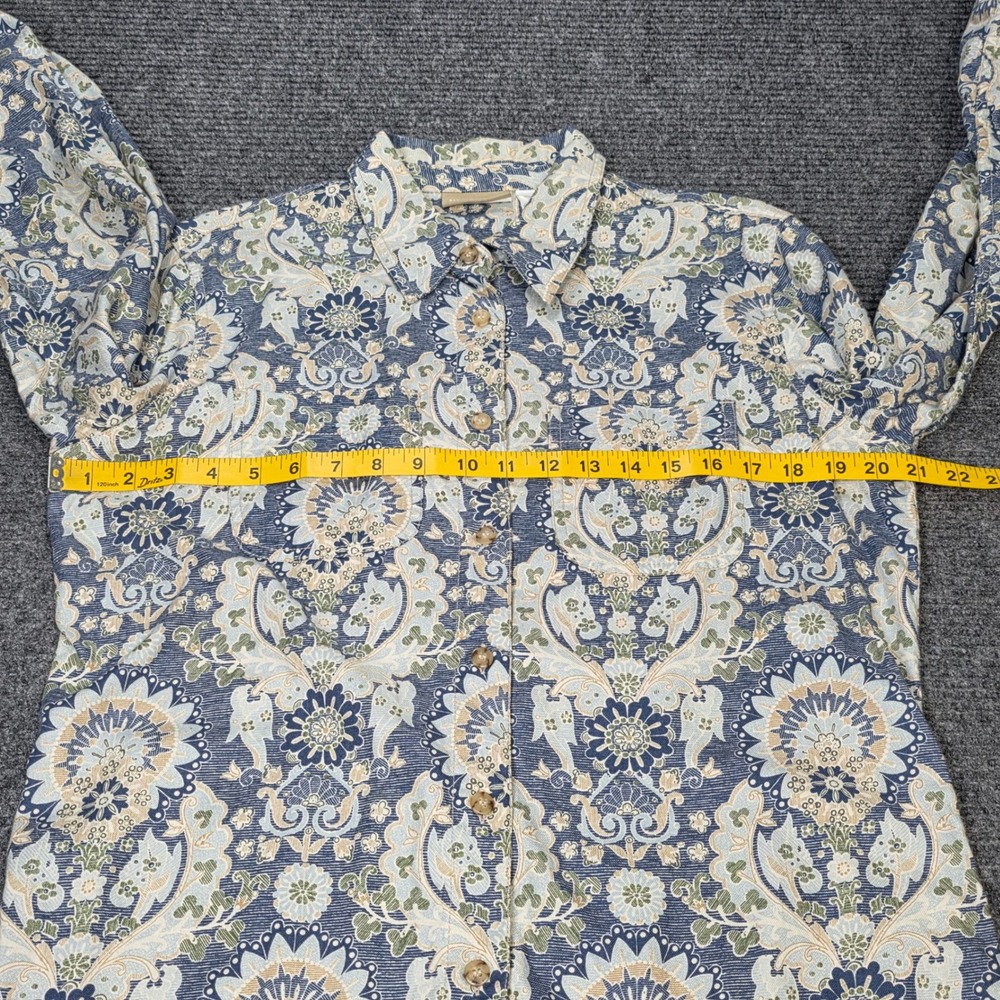 Liz Claiborne Lizwear Button Front Shirt Womens Size M Blue Floral Damask Cotton - Picture 6 of 9